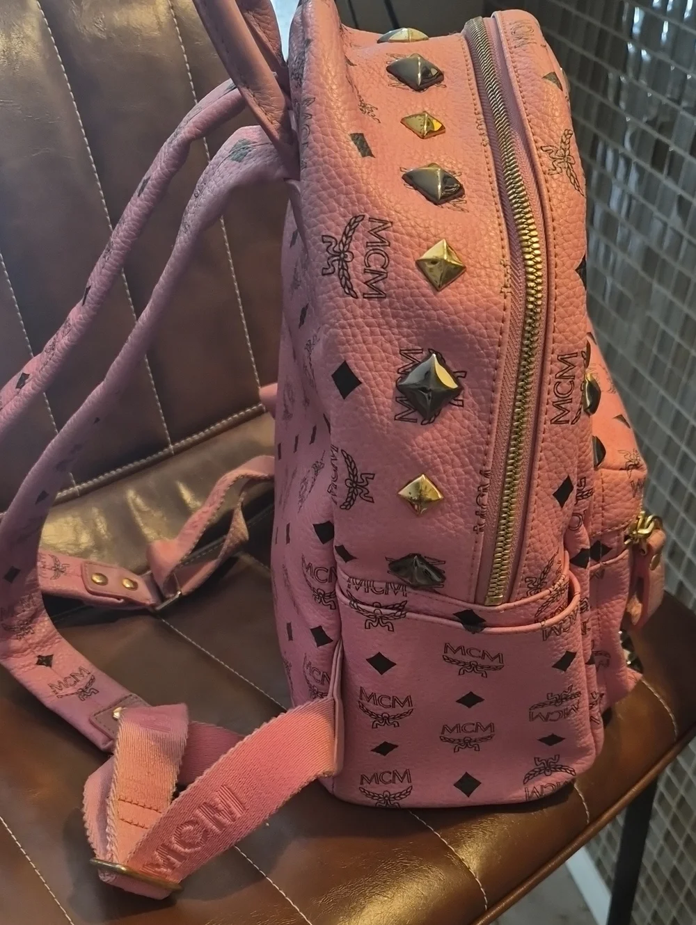 MCM Pink Leather Backpack